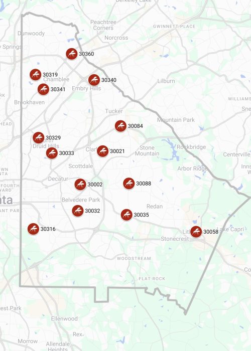 This map indicates the location of positive West Nile Virus mosquito traps in DeKalb County, GA, as of September 22, 2026.